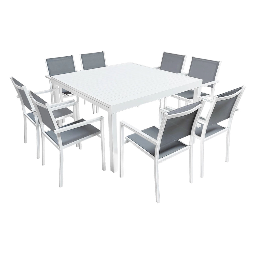 VENEZIASet di mobili da giardino estensibili in textilene grigio 140/200 - alluminio bianco