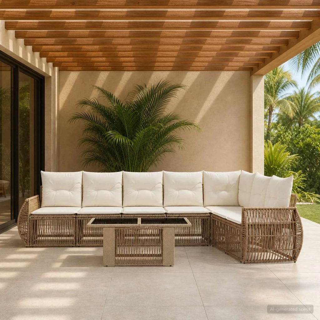 Set Divano da Giardino 8 pz Beige e Bianco Crema polyrattan 3436950