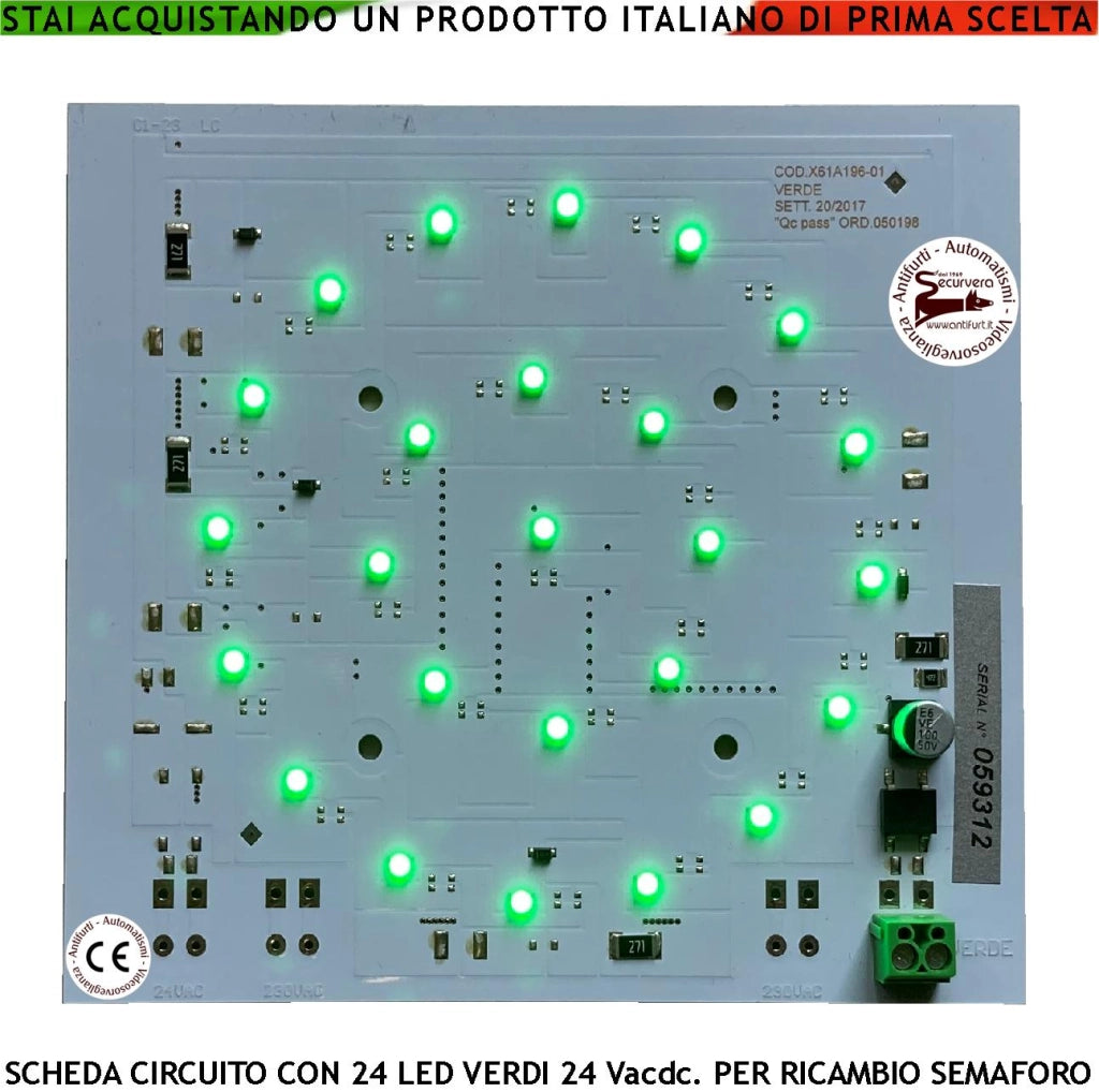 Circuito con 24 Led Verdi Alta Luminosità Ricambio per Semaforo Luce Verde Puntiforme Alimentazione 24 Vacdc 3 W Semafori Omologati a Led Garage Condominio
