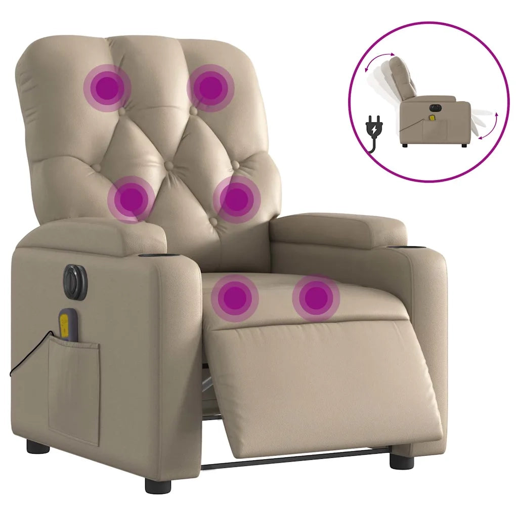Divano Sedia-Poltrona Reclinabile Massaggio Elettrica Cappuccino Similpelle 599023