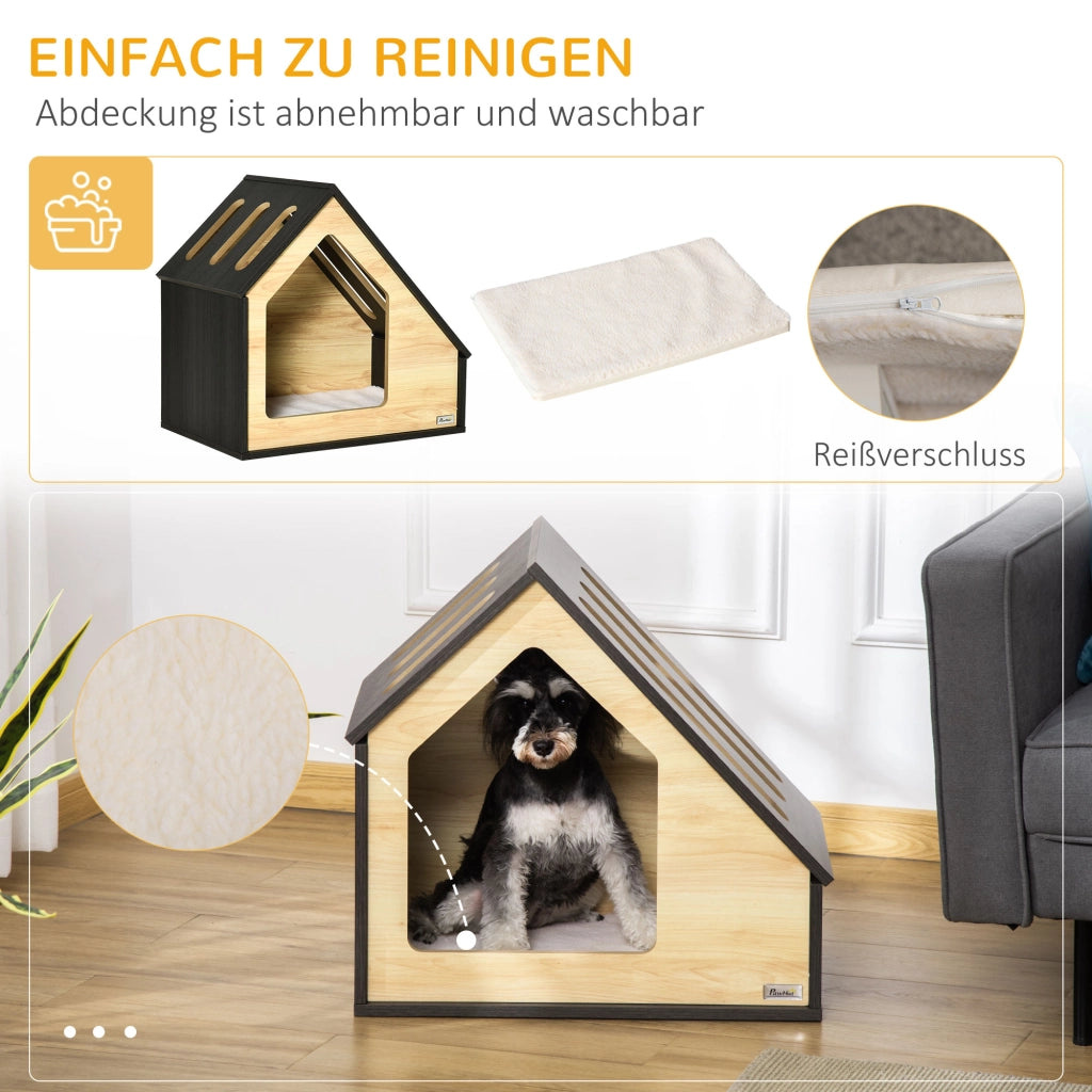 Cuccia per cani in mdf con cuscino sfoderabile e lavabile per interni marrone 60 × 40 × 59,2 cm