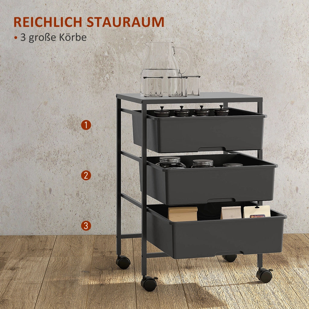 Carrello con Ruote 3 Ripiani ¨C Xylo ¨C Nero 40,8x33,5x60,5 cm