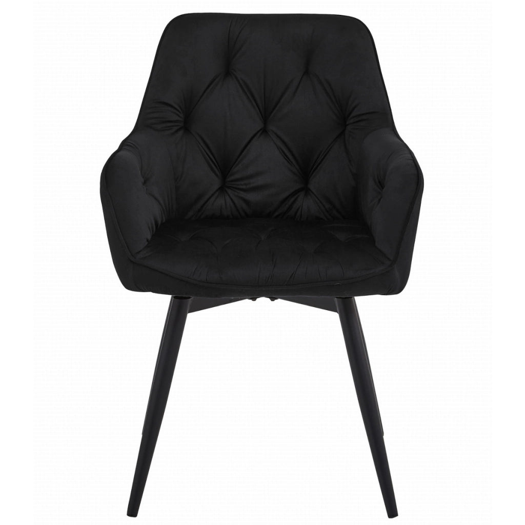 Sedia Girevole JORK360 in Velluto Nero con Gambe in Metallo