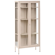 Credenza alta in metallo con 2 ante ed elementi in vetro, stile industriale moderno beige chiaro sala da pranzo soggiorno