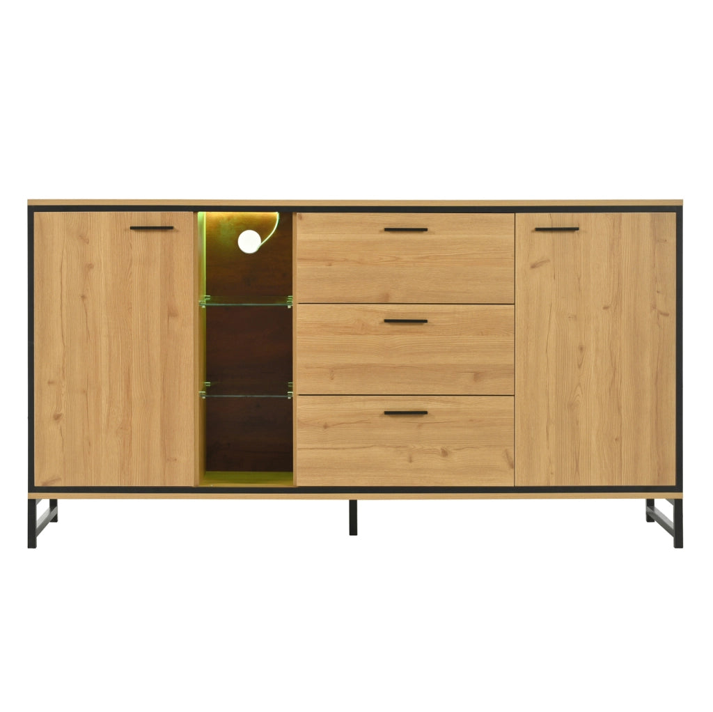 Sideboard moderno 160 cm con LED 16 colori, naturale e nero