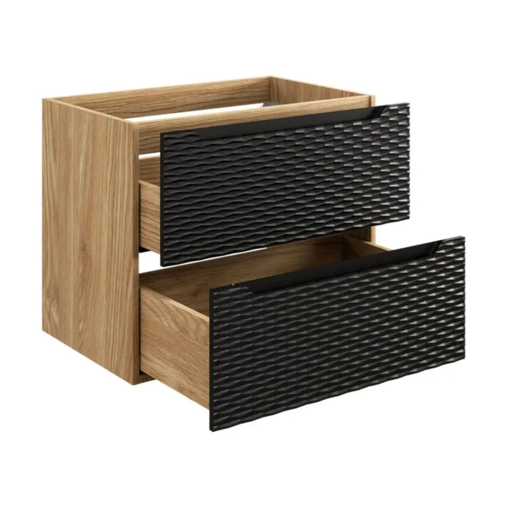 Mobile sottolavabo YOKA – 2 cassetti – Rovere chiaro e nero – L70 × P46 × H57 cm – Da appendere