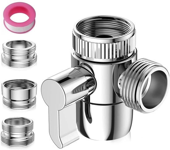 Valvola di Scambio per Rubinetto Acqua 3 Vie - Verchroomd - Duurzaam e Elegant - Adatto per Cucina e Bagno - Compatibile con M22 M2...
