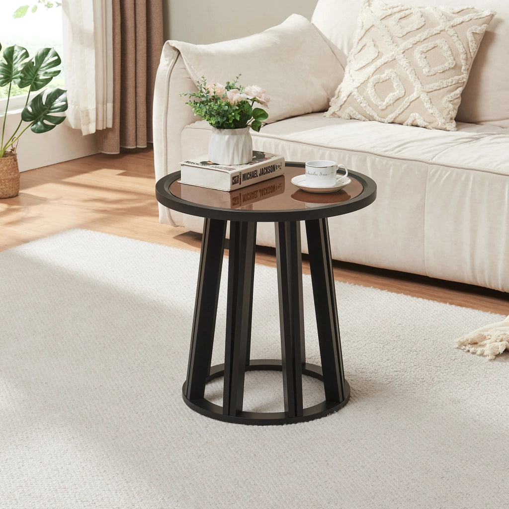 Tavolino Rotondo Burgess da Salotto 51xØ51 cm - Nero/Effeto Noce [en.casa]