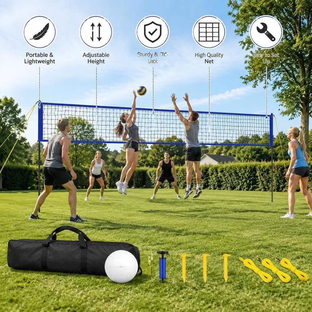 Volleyball Net Height-Adjustable Volleyball Net Set, 9.7 X 2.4 M Portable Beach Volleyball Net, Blue Volleyball Net Foldable Volleyball Net With Volleyball & Carrying Bag, For Garden, Beach