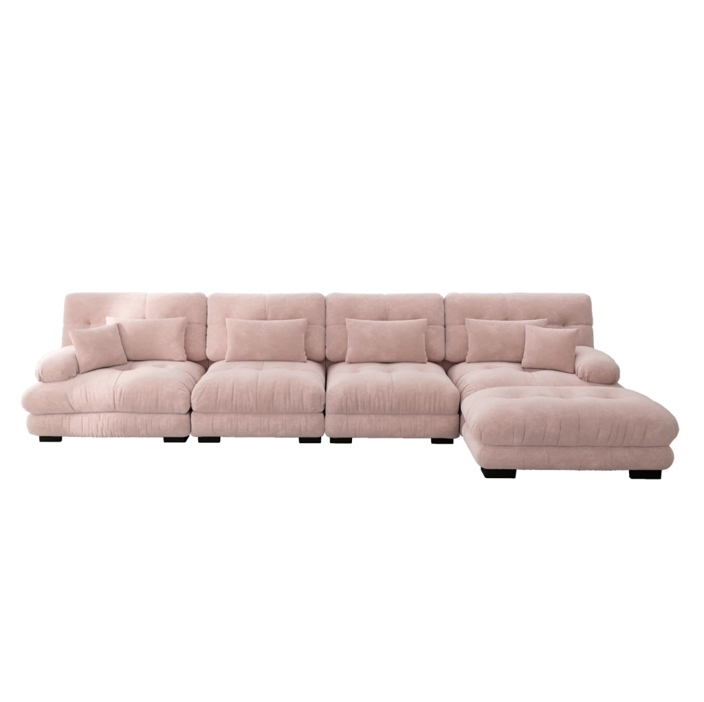 Divano modulare 4 posti con ottomane mobili 406x145x81 cm in chenille rosa