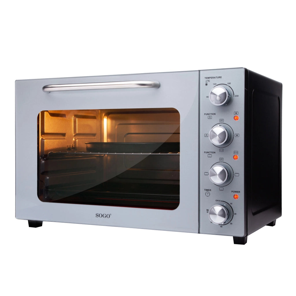 Forno elettrico convezione 48L con girarrosto e grill, 6 funzioni cottura, termostato 90-230°C, timer 60min 1800W - SOGO