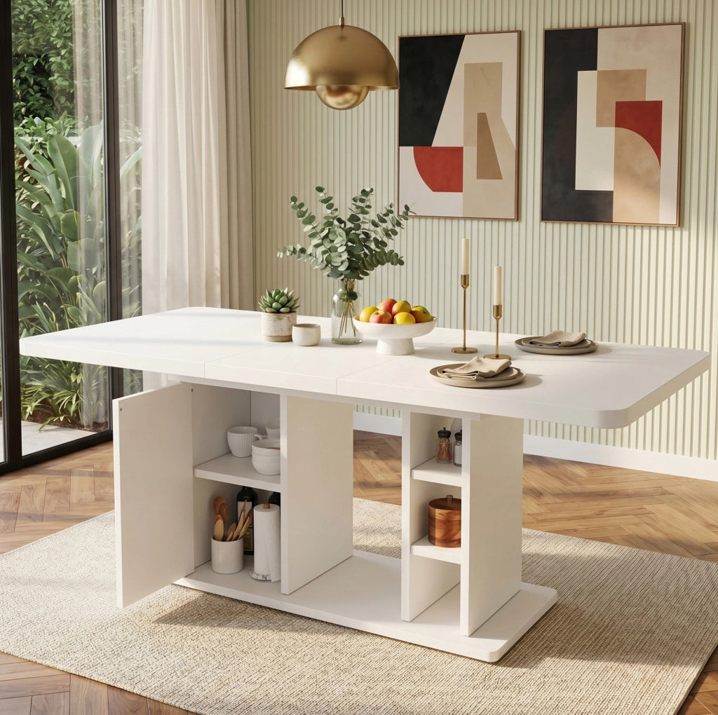 Tavolo da pranzo allungabile 140/180 x 80 cm in MDF bianco con vano contenitore