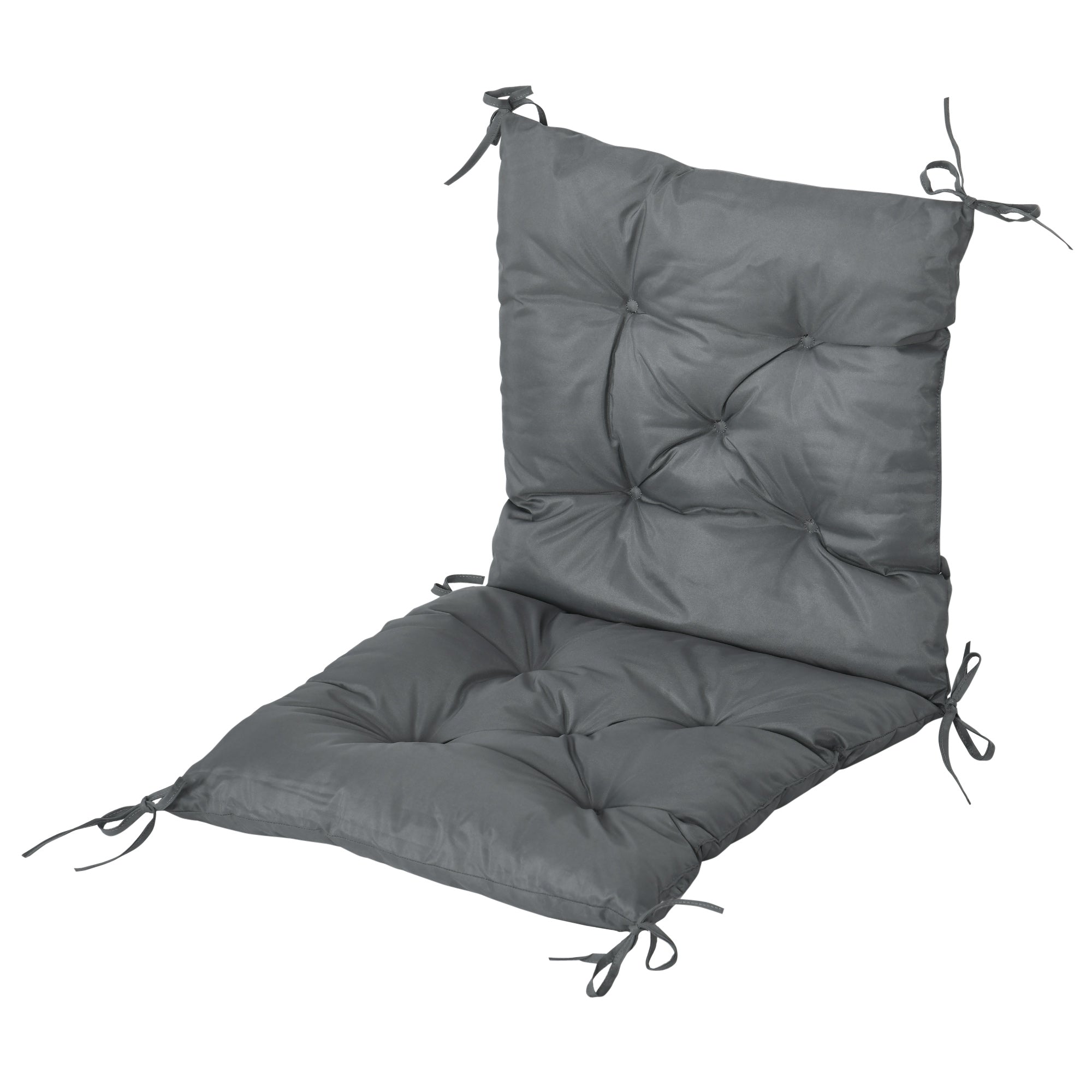 Set 2 Cuscini 50x98x8 cm per Sedie da Esterno in Poliestere e Cotone con Lacci Grigio