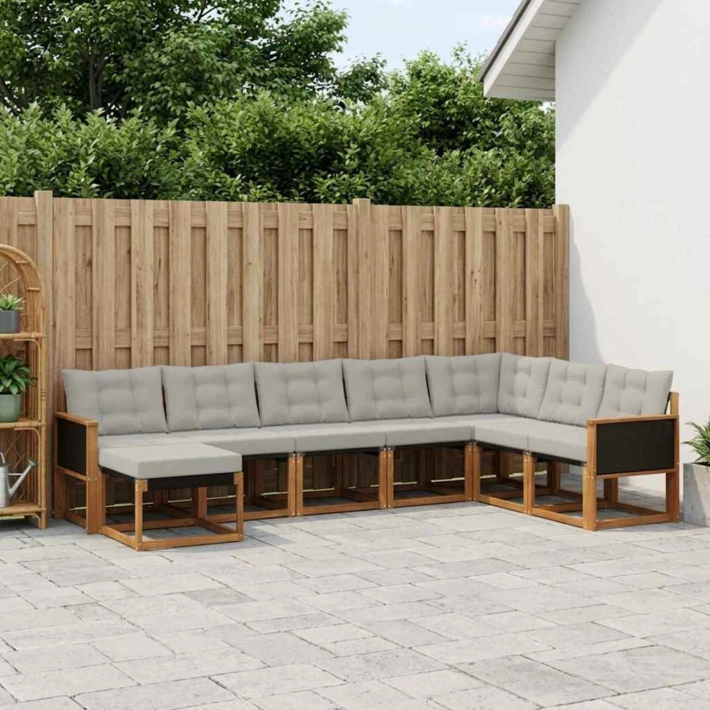 Set di divani da esterno 8 pz Naturale e Grigio chiaro 3382135