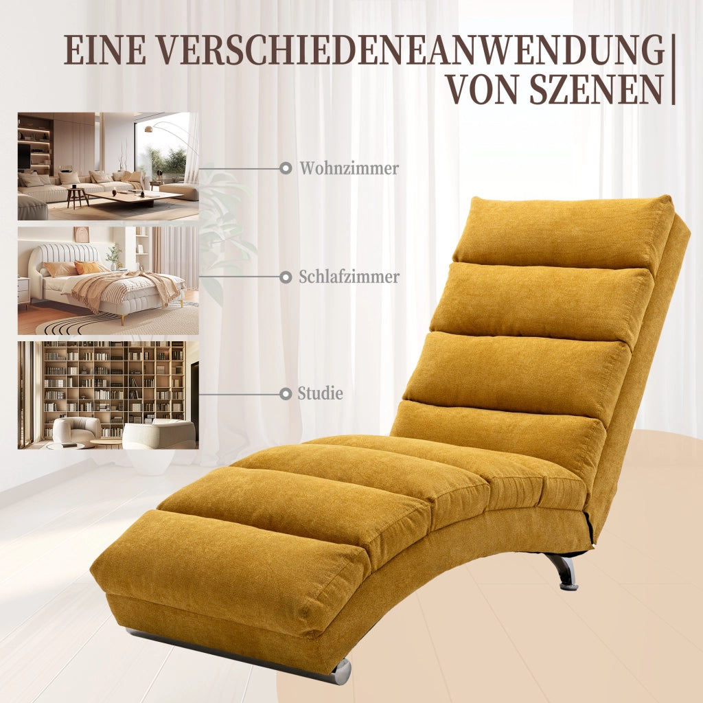 Chaise longue massaggiante 55x148x84 cm con vibrazione; lino giallo senape