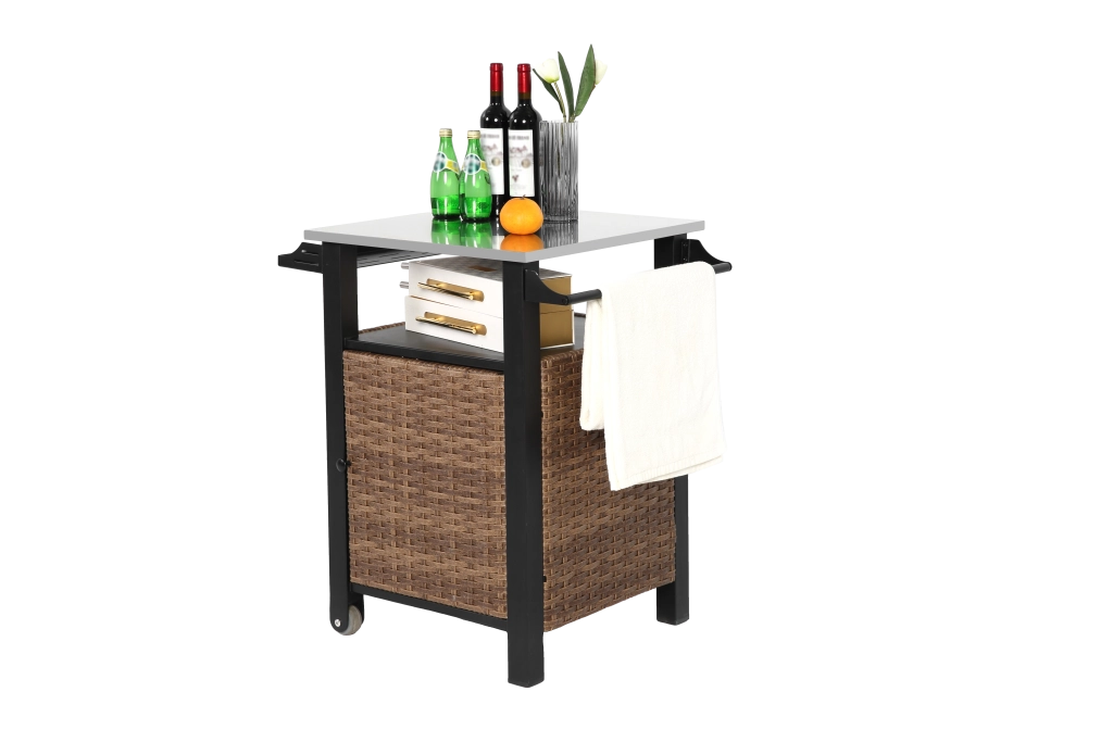 Carrello da cucina con 1 Anta; 1 Cassetto; Ruote e Piano in Acciaio Inox per Giardino 76x57x85 cm