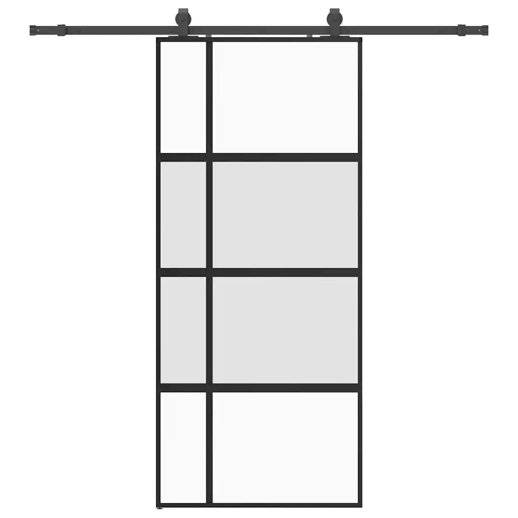 Porta Scorrevole Set Ferramenta Nera 90x205 cm Vetro Temperato