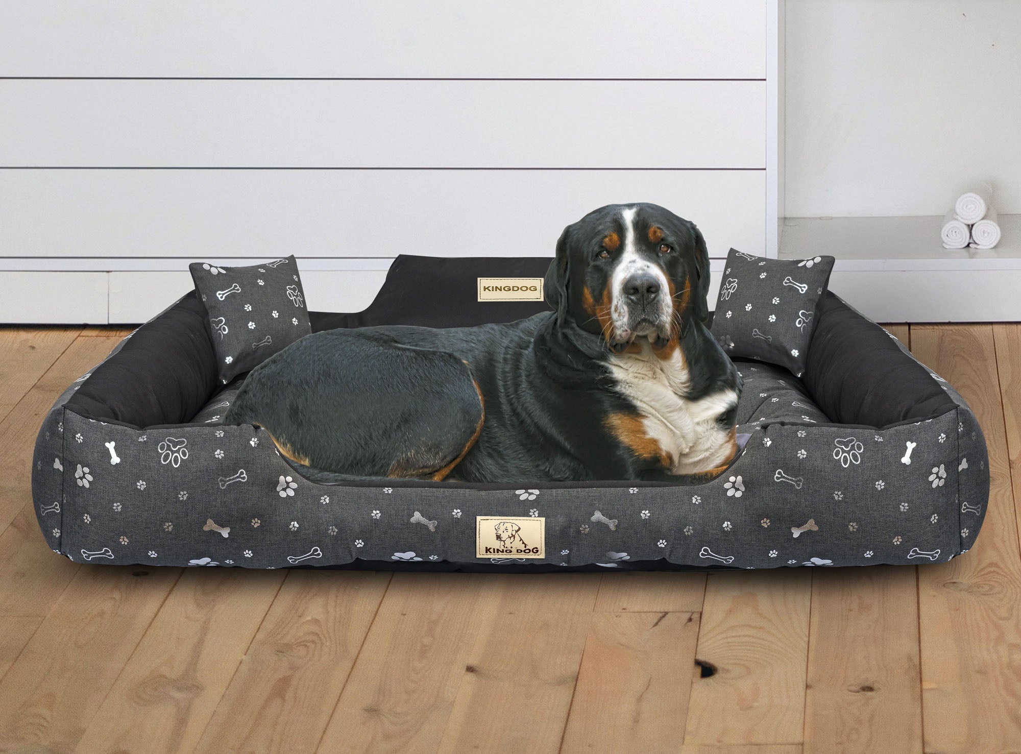 AIO FACTORY 115x95 cm KINGDOG Letto per cani impermeabile personalizzabile Silver Bones