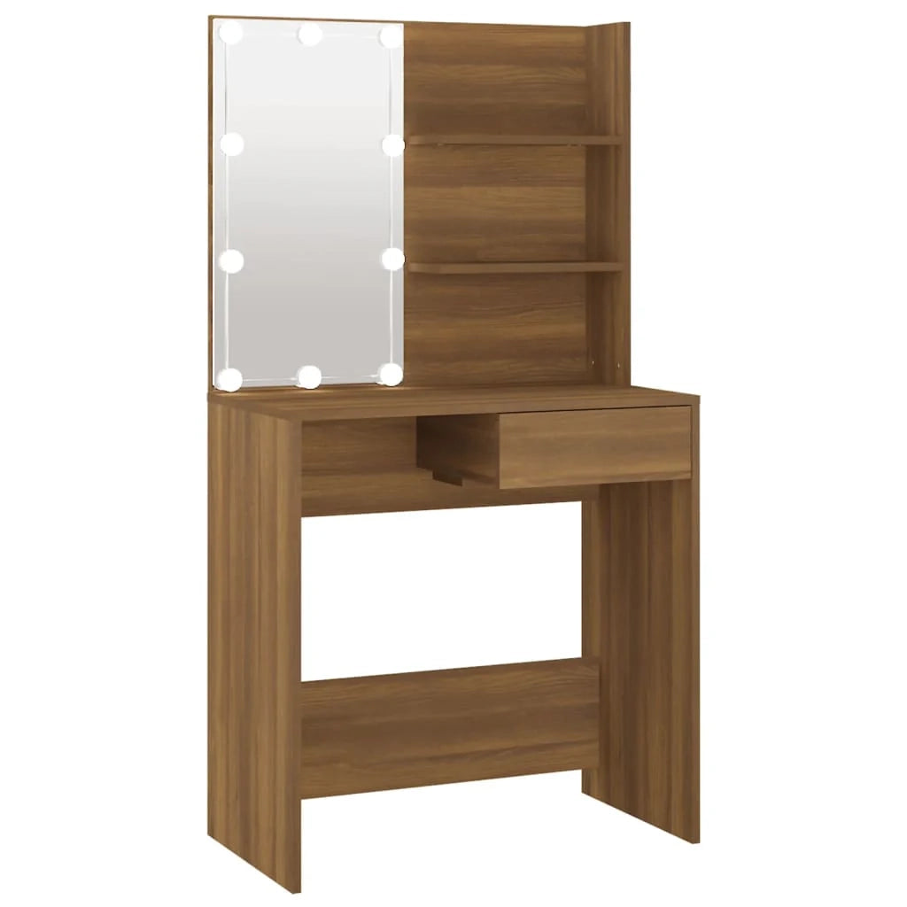 Toeletta tavolo da trucco di design mobile da camera da letto con illuminazione a LED rovere 74,5 x 40 x 141 cm marrone 02_0006299
