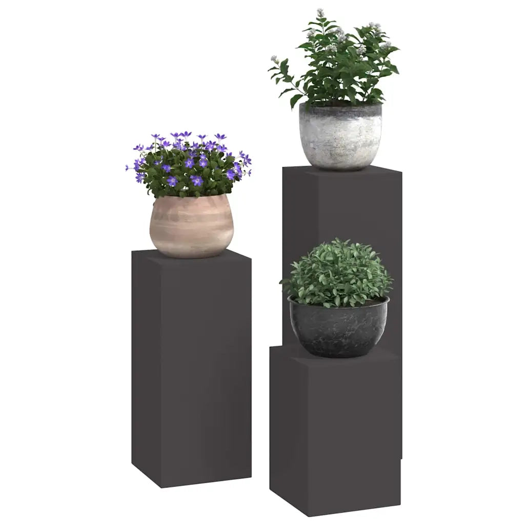 Supporto per piante 3 pcs Nero Acciaio 865827