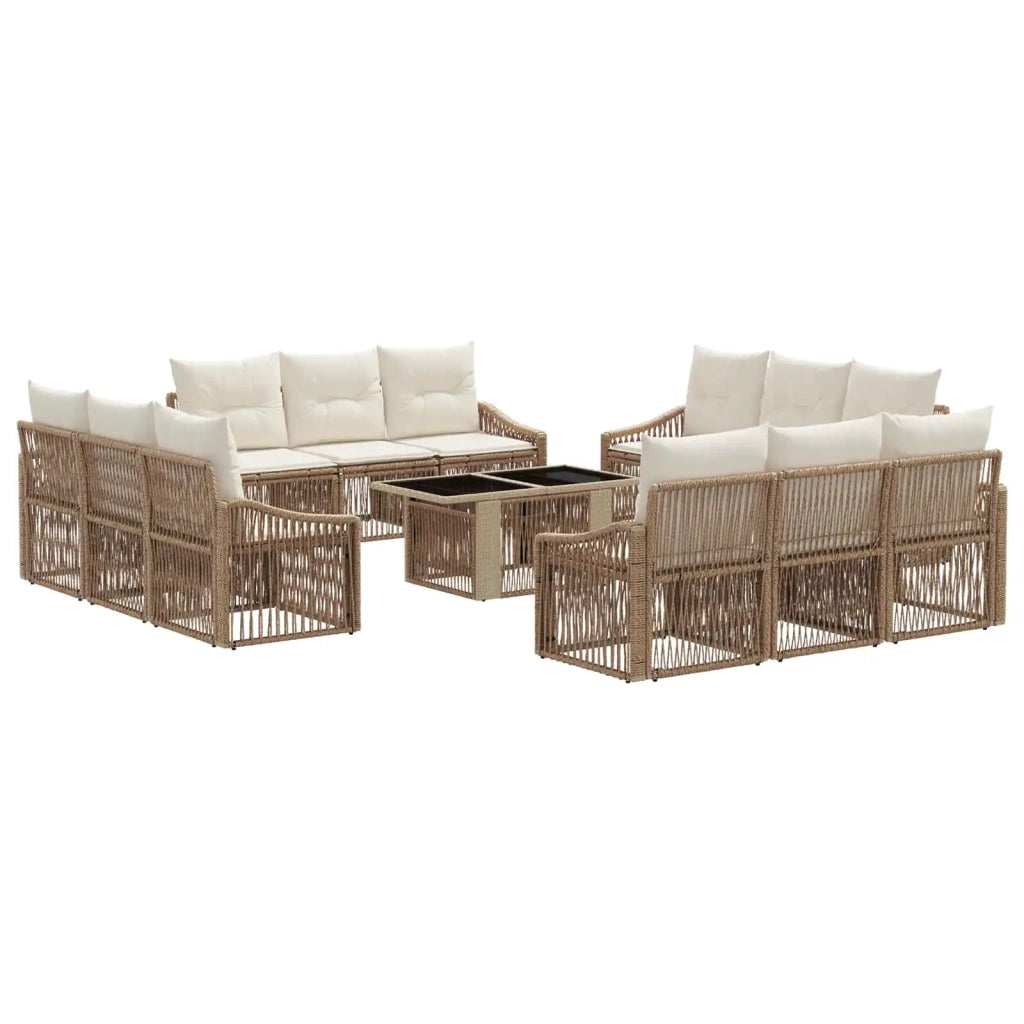 Set Divano da Giardino 13 pz Beige e Bianco Crema polyrattan 3437226