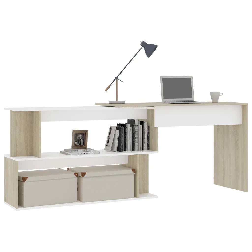 Scrivania ad Angolo Bianco e Rovere 200x50x76 cm in Truciolare cod mxl 60425