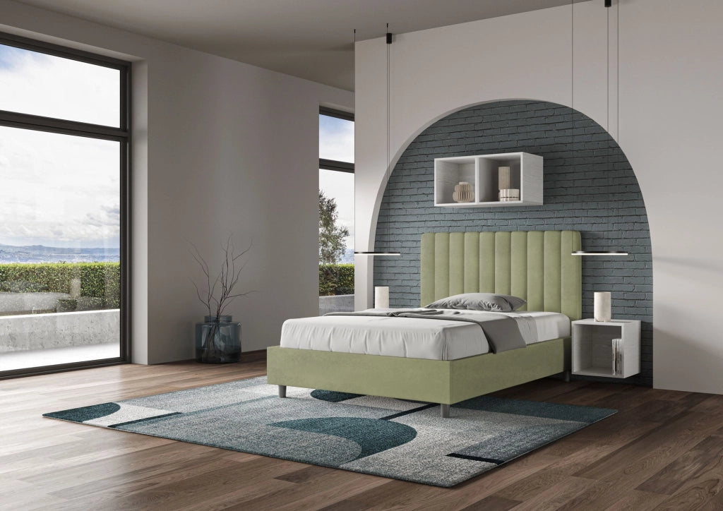Letto 1 Piazza e Mezzo 120x210 cm con Rete e Contenitore Agueda Tè verde