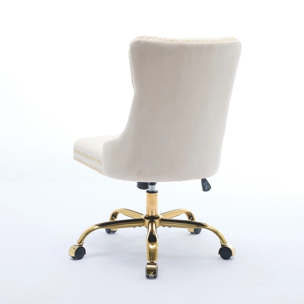 Sedia da Ufficio Velluto Trapuntata ¨C Xylo ¨C Beige, Base Metallo Dorato, Girevole