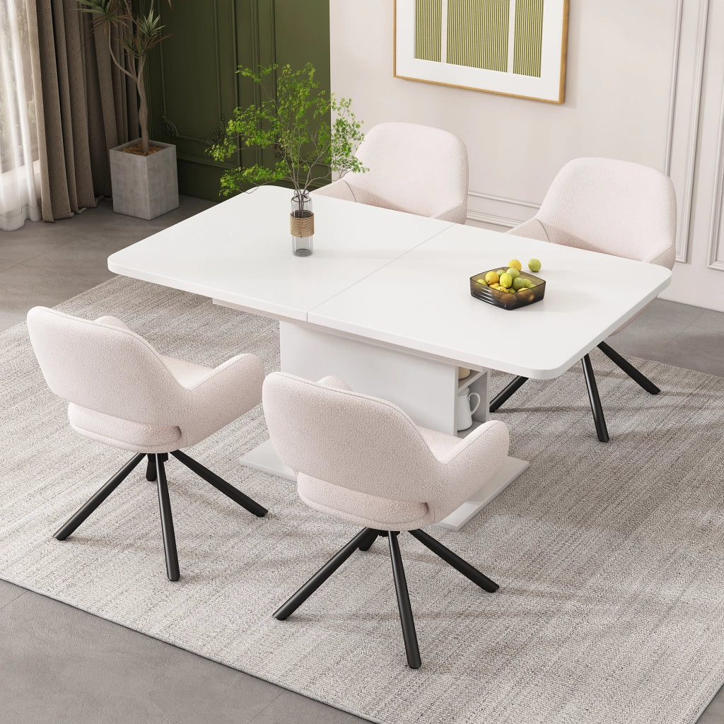 Sedie da Pranzo Girevoli con Braccioli ¨C MINIMAL ¨C Set 4 Pezzi, Tessuto Sherpa, Bianco, Moderno