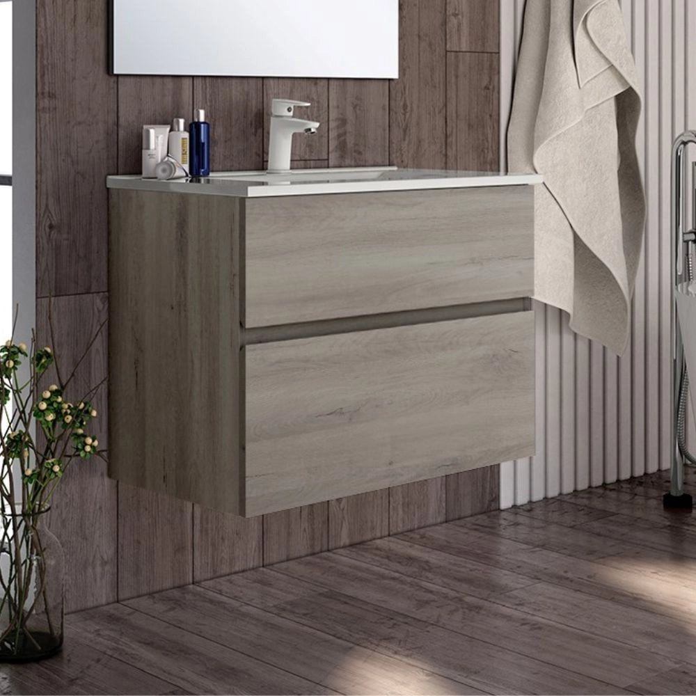 Mobile bagno sospeso rovere grigio Londres 2 cassetti 70x45x59H