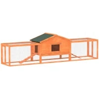Conigliera da Esterno con Casetta, Rampe e 2 Recinti in Legno, 309x69.5x87cm, Arancione