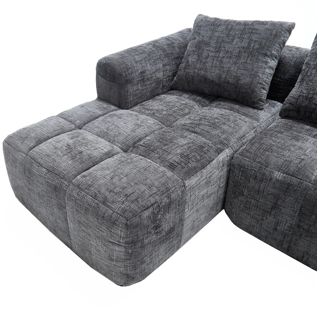 OKWISH Divano Angolare 3 Posti Modulare, con Chaise Longue, Tasche Laterali e 3 Cuscini, Ciniglia, Grigio