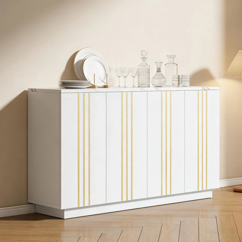 Credenza moderna 140 cm bianca e oro con 4 ante
