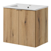 Armadio Pensile Sottolavabo NEWPORT con Lavandino 60x57x39 cm Effetto Rovere [en.casa]