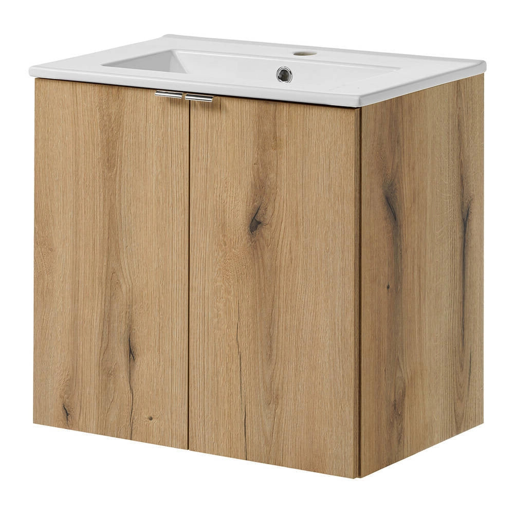 Armadio Pensile Sottolavabo NEWPORT con Lavandino 60x57x39 cm Effetto Rovere [en.casa]
