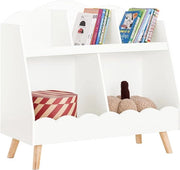 Libreria per bambini con 5 cuscini - Opzione di archiviazione per giocattoli e libri - Bianco