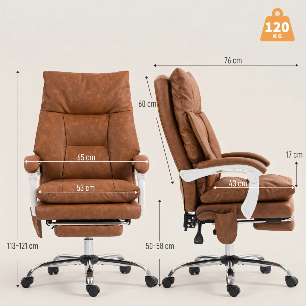 Sedia da Ufficio Ergonomica ¨C Xylo ¨C PU Marrone con Supporto Lombare Gonfiabile e Schienale Reclinabile