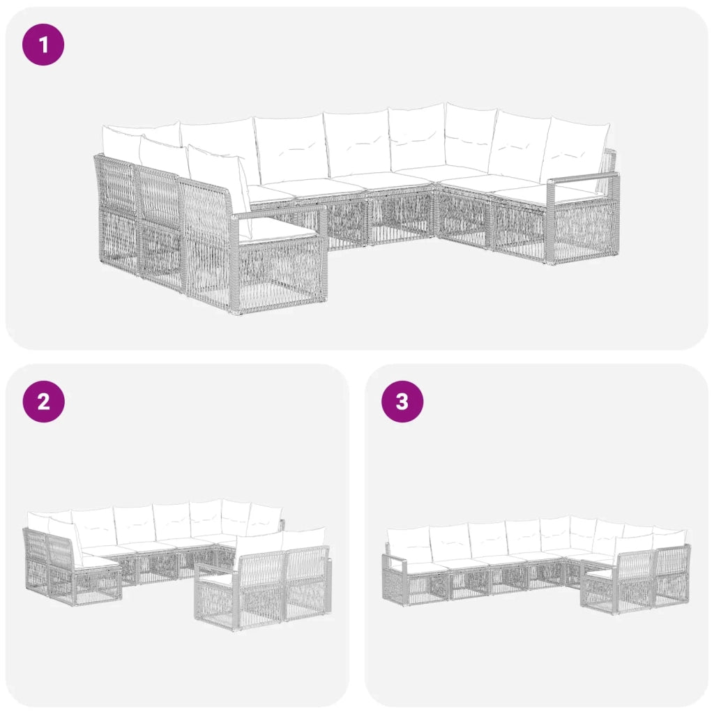 Set Divano da Giardino 9 pcs Nero polyrattan 3435814