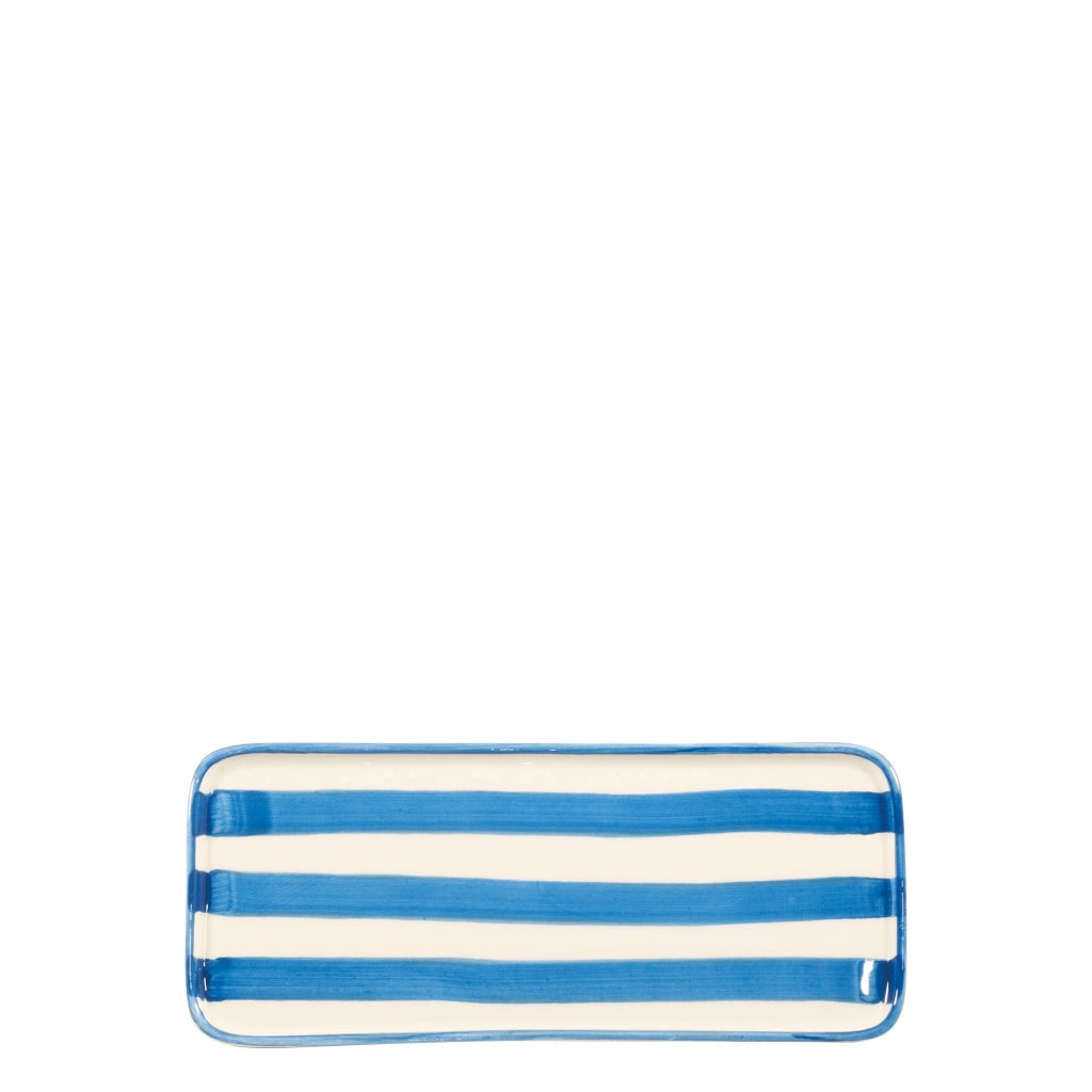 Lido Set 2 Piatti Rettangolari Serie Righe in Ceramica Artigianale Colore Azzurro Design Esclusivo Made in Italy per una Tavola Elegante e Moderna