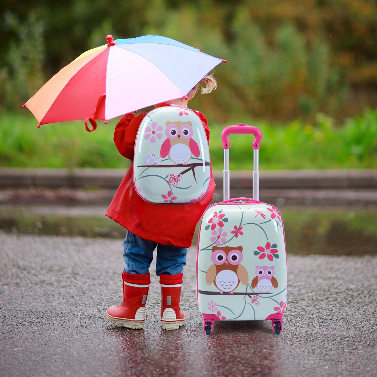 Set 2 in 1 Bagaglio viaggio per bambini con ruote + zaino Valigetta bimbo e zaino Trolley bambino Grigio-Bagagli e borse