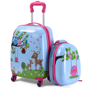 Set 2 in 1 Bagaglio viaggio per bambini con ruote + zaino Valigetta bimbo e zaino Blu-Bagagli e borse