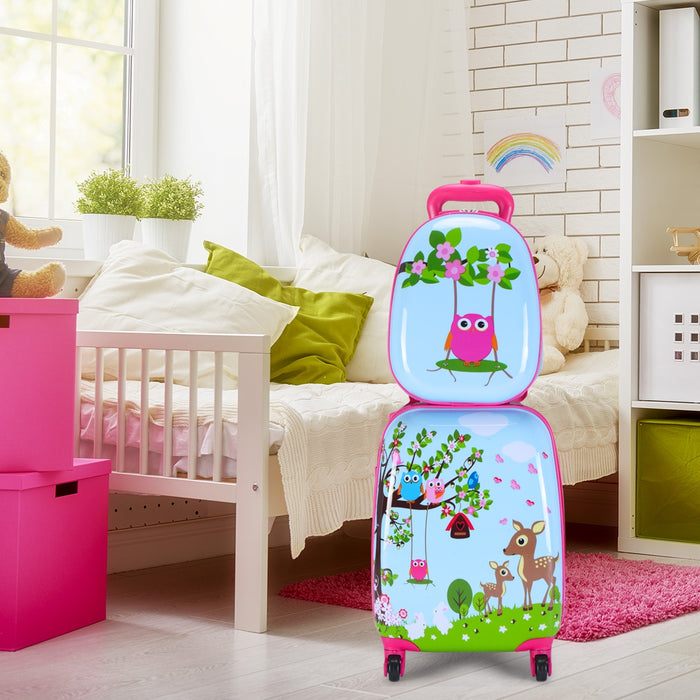 Set 2 in 1 Bagaglio viaggio per bambini con ruote + zaino Valigetta bimbo e zaino Blu-Bagagli e borse