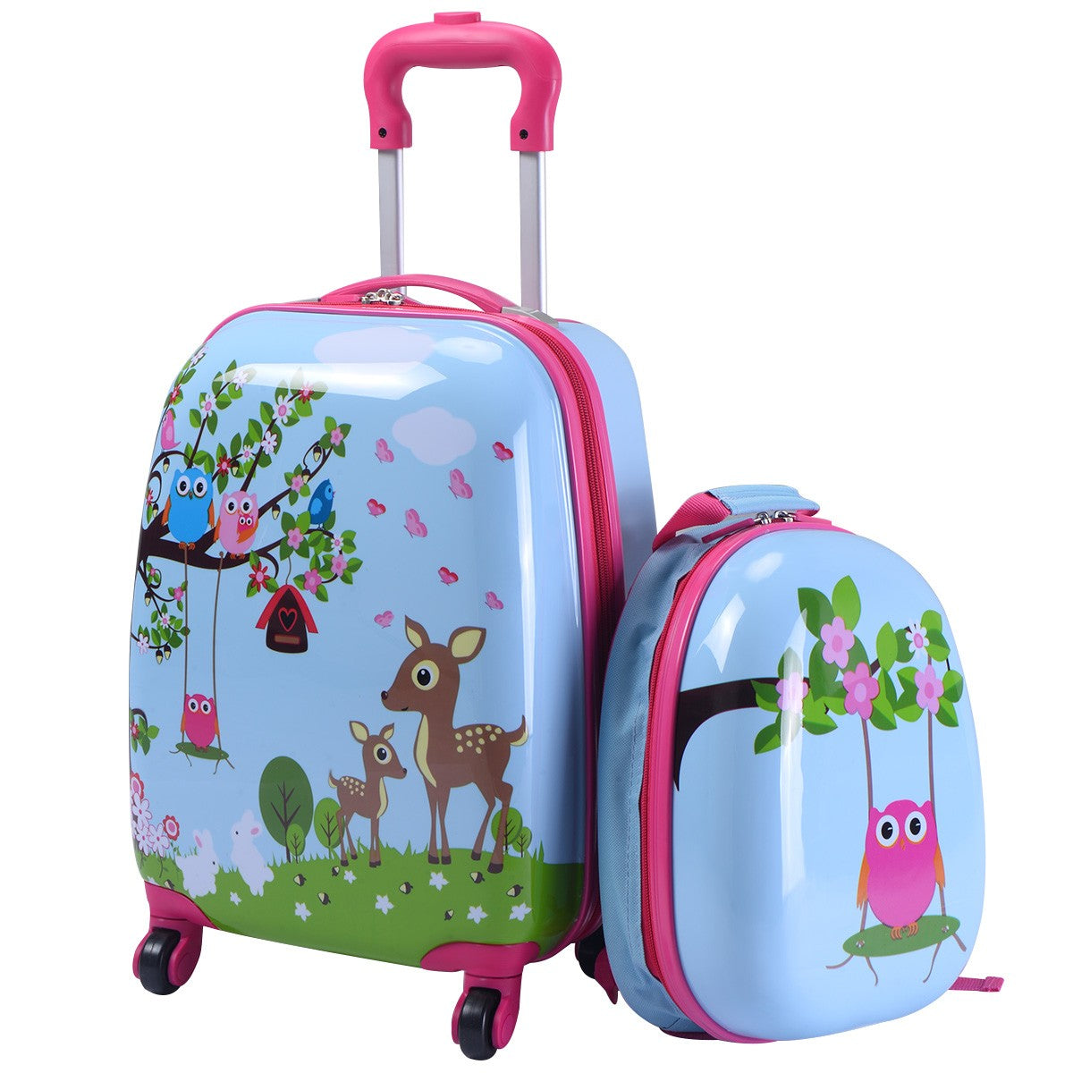 Valigia per bambini + zaino trolley con ruote per bambini colore blu e rosa 20_0001378
