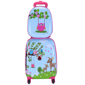 Valigia per bambini + zaino trolley con ruote per bambini colore blu e rosa 20_0001378