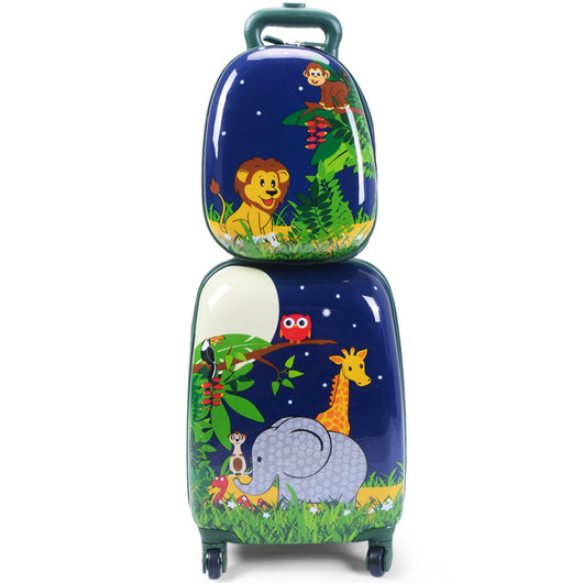 Set 2 in 1 Bagaglio viaggio per bambini con ruote + zaino Valigetta bimbo e zaino Verde-Bagagli e borse