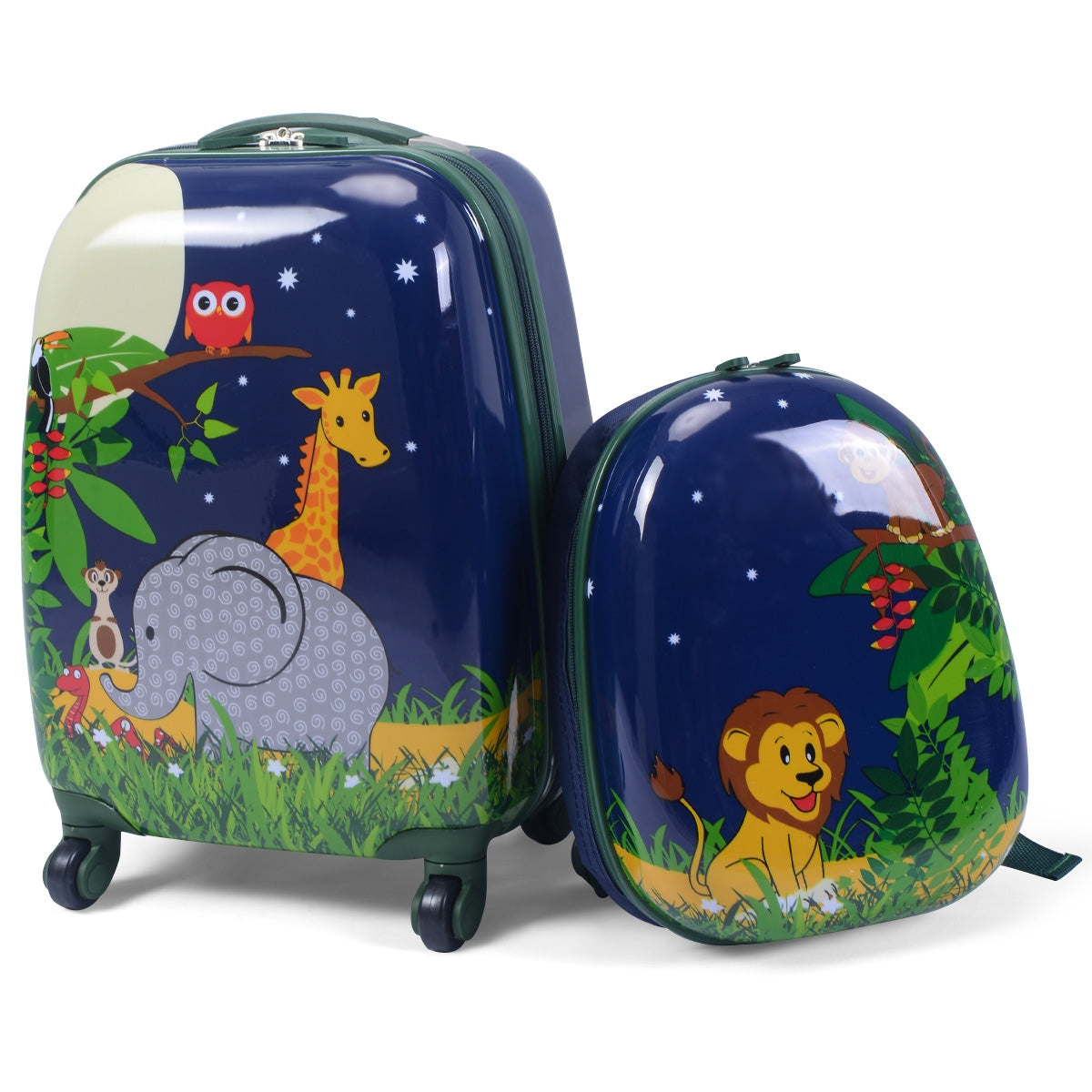 Set 2 in 1 Bagaglio viaggio per bambini con ruote + zaino Valigetta bimbo e zaino Verde-Bagagli e borse