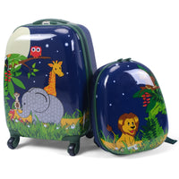 Set 2 in 1 Bagaglio viaggio per bambini con ruote + zaino Valigetta bimbo e zaino Verde-Bagagli e borse