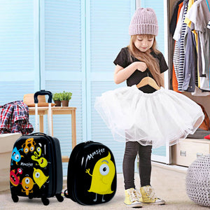 2 in 1 Valigetta bimbo di viaggio Bagaglio carino con ruote+zaino Nero-Bagagli e borse