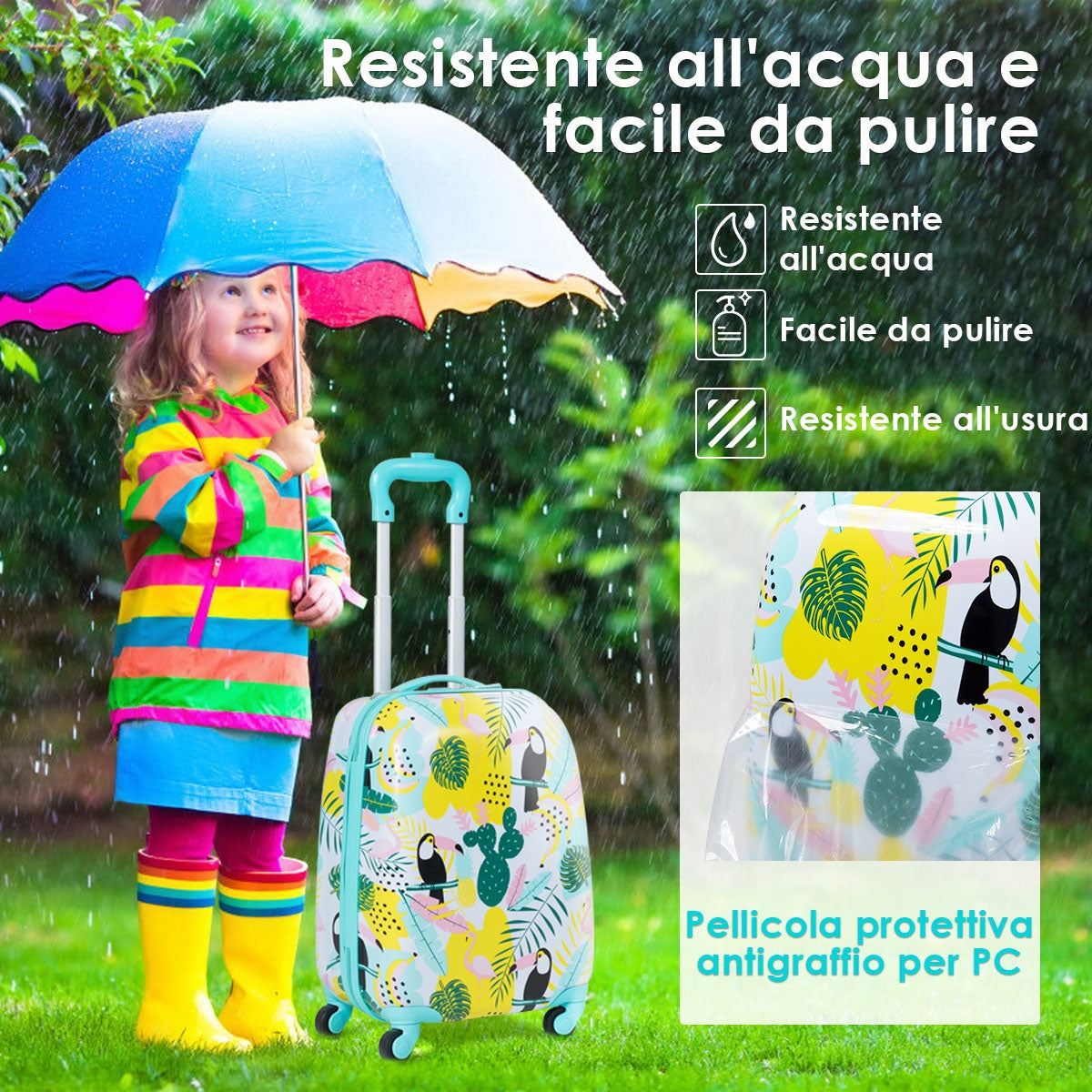 2 in 1 Valigetta bimbo di viaggio Bagaglio carino con ruote+zaino Blu chiaro-Bagagli e borse