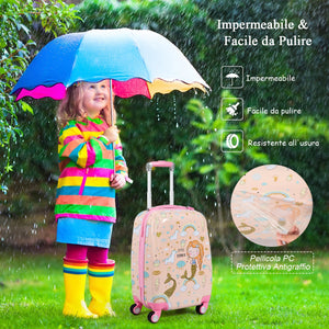 Set 2 pezzi Bagagli per bambini da viaggio con ruote girevole girevole 18" Trolley bimbo + 12" zaino con disegni di Serena-Bagagli e borse
